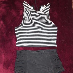 Sporty, Striped, High Wasted Bikini Bottom